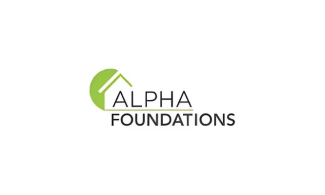 Alpha Foundations logo with a green circle and a house roof outline above the company name