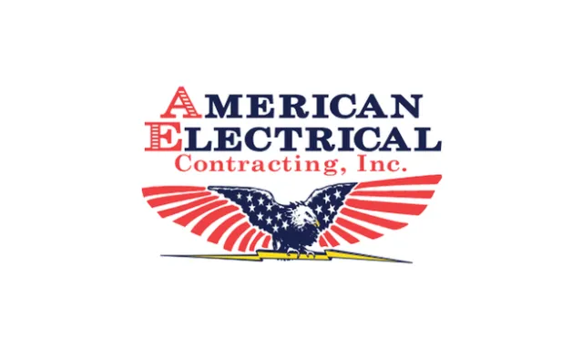 American Electrical Contracting Inc logo with patriotic eagle and red, white, and blue colors on white background.