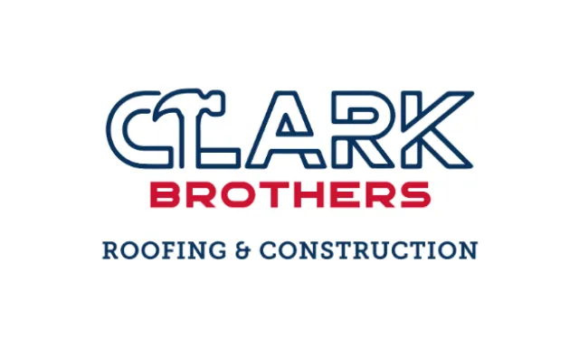 Clark Brothers logo for roofing and construction services in blue and red text on white background