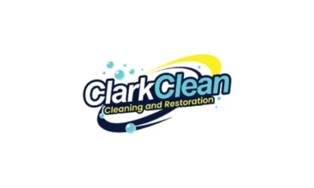 Clark Clean logo with blue and yellow swooshes and bubbles, tagline Cleaning and Restoration beneath the name.