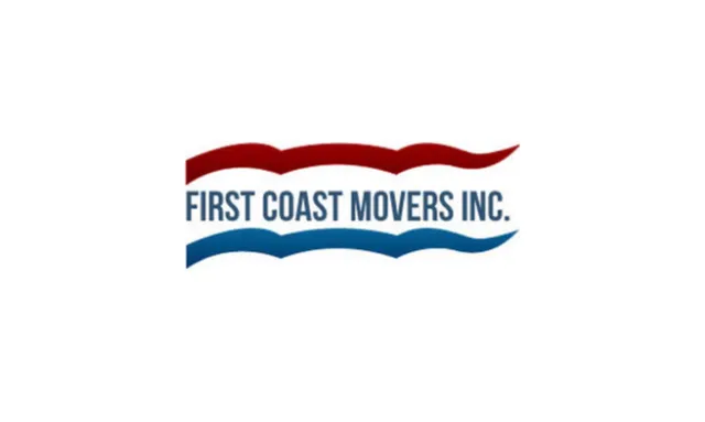First Coast Movers Inc. logo with red and blue wave designs above and below the company name.