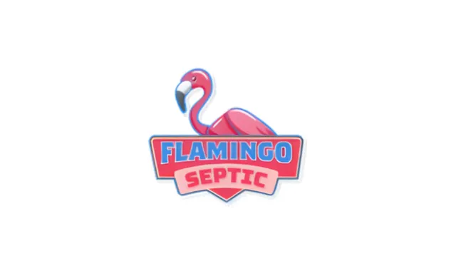 Colorful logo of Flamingo Septic featuring a pink flamingo above the company name in bold letters