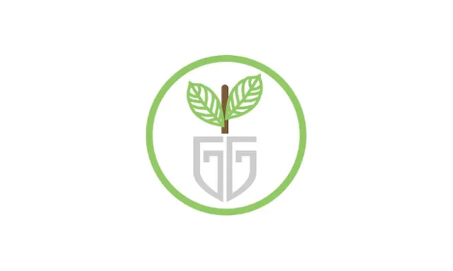 Green circular logo with stylized GG initials and two green leaves sprouting from a brown stem inside.