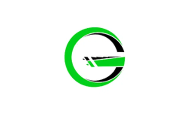 Green and black circular logo with a stylized letter G and geometric design elements on white background