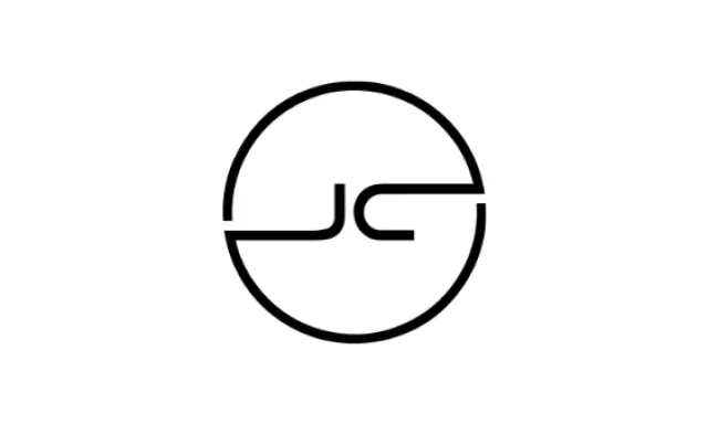 Minimalist black and white circular logo with stylized interlocking letters forming a unique design