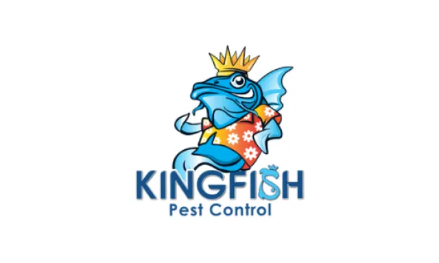 Colorful Kingfish Pest Control logo with a blue fish wearing a crown and Hawaiian shirt, positioned above the company name.