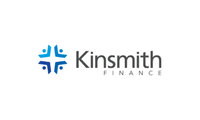 Kinsmith Finance logo with blue abstract human figures forming a star shape and bold gray text