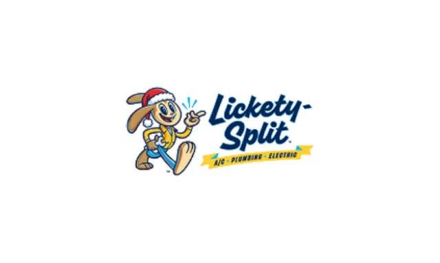 Lickety-Split logo with cartoon rabbit in Santa hat holding wrench, promoting HVAC, plumbing, and electric services.