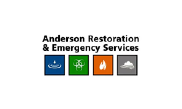 Anderson Restoration & Emergency Services logo with icons for water, biohazard, fire, and wind damage restoration.
