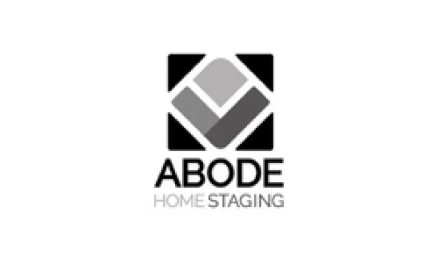 Abode Home Staging logo with a geometric gray and black square design above the company name