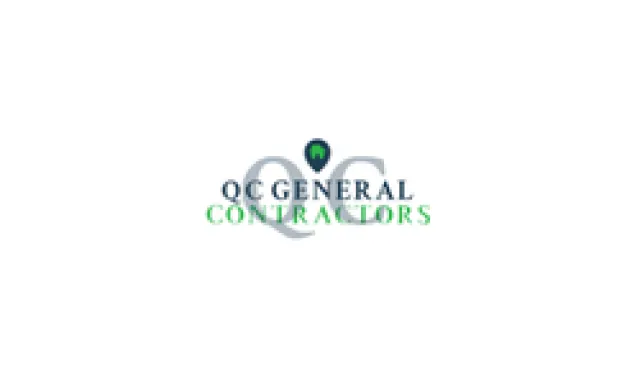 Logo of QC General Contractors with stylized letters and a green and blue color scheme