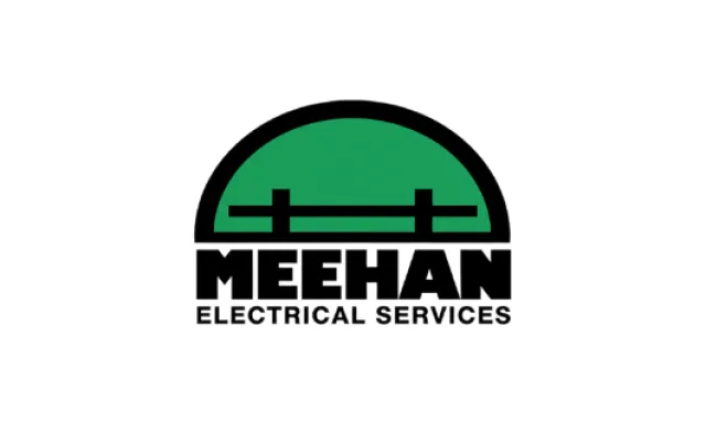 Meehan Electrical Services logo with green semicircle and bold black text on white background