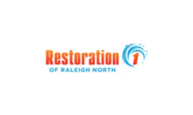 Restoration 1 of Raleigh North logo with orange and blue colors and a swirl graphic