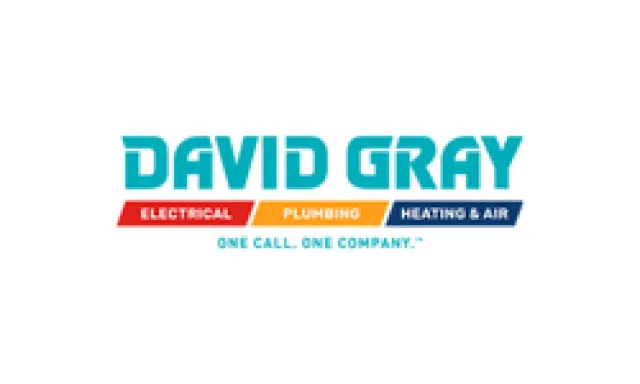David Gray logo with electrical, plumbing, and heating & air service labels in red, orange, and blue.
