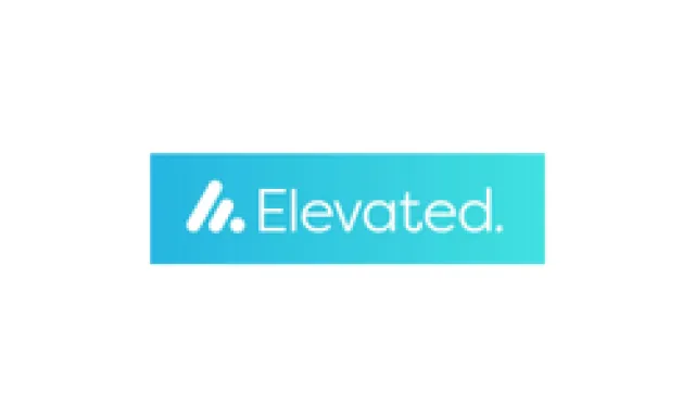 Elevated company logo with white text and icon on a blue gradient background.