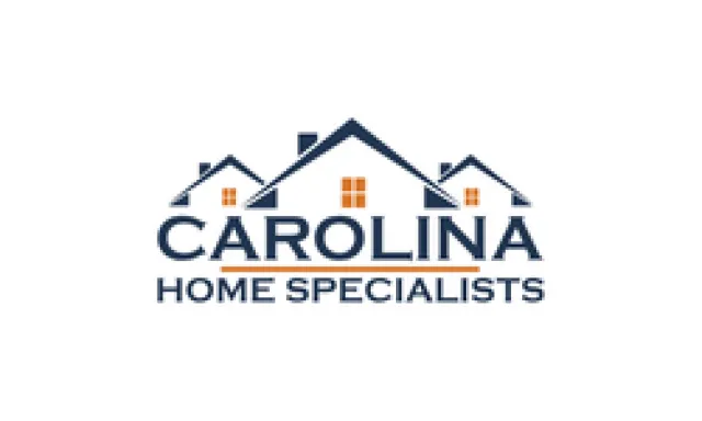 Carolina Home Specialists logo with three house roofs and windows in navy blue and orange colors