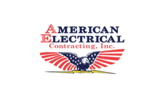 Logo of American Electrical Contracting, Inc. with stylized eagle wings and bold text in red and blue colors.