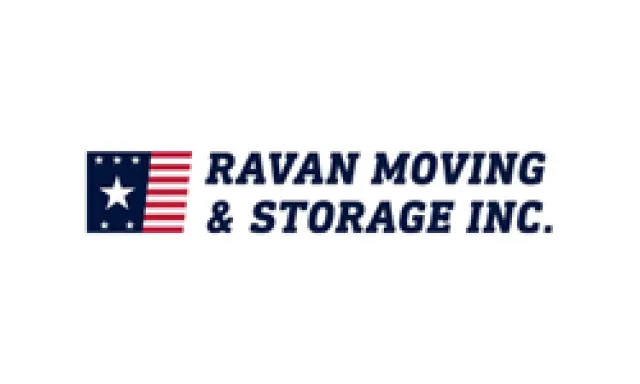 Ravan Moving & Storage Inc. logo with a blue and red American flag design featuring a white star.
