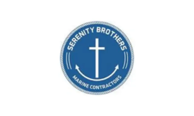 Serenity Brothers Marine Contractors logo with a cross and anchors in a blue circular emblem.