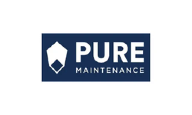 Pure Maintenance logo with a navy blue background and white shield-shaped icon beside the company name.