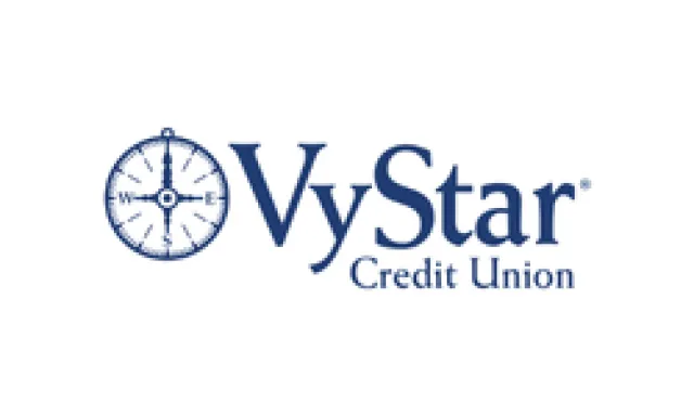 VyStar Credit Union logo featuring a blue compass icon and corporate text on a white background.