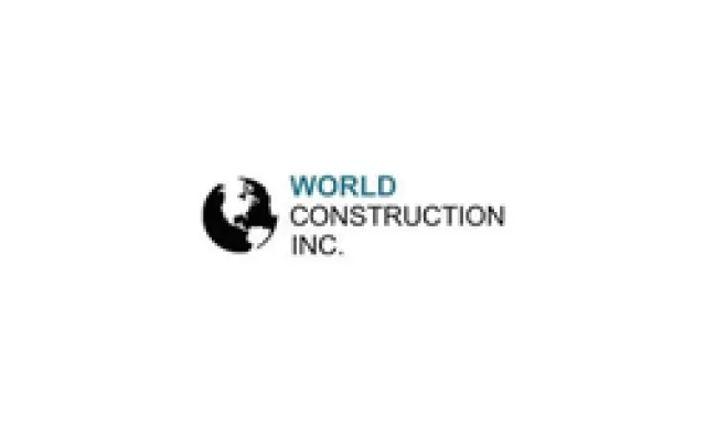 Logo for World Construction Inc. featuring a black globe icon and company name text.