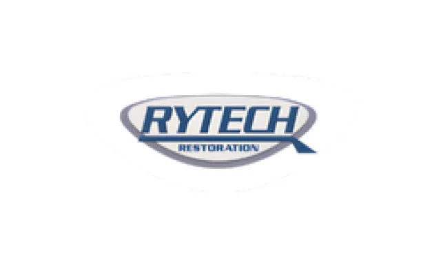 RYTECH Restoration logo with blue and gray text inside an oval shape on a white background