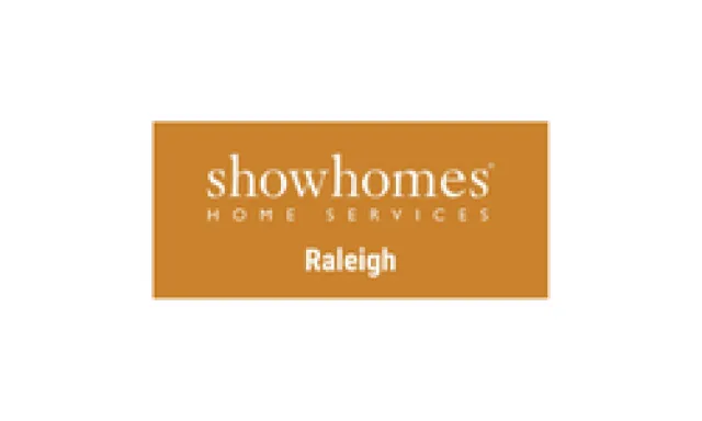Showhomes Home Services Raleigh logo with white text on an orange rectangular background