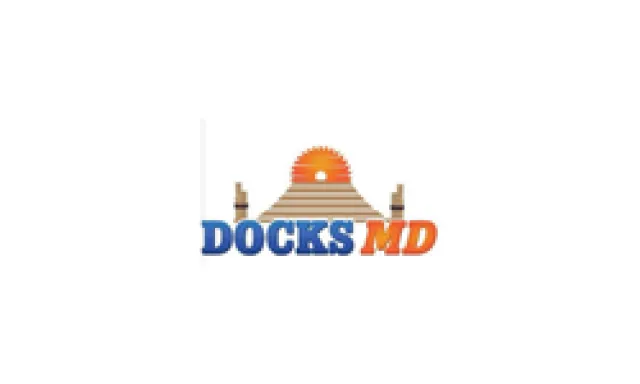 Logo featuring a dock with a sunset and the text DOCKS MD in blue and orange