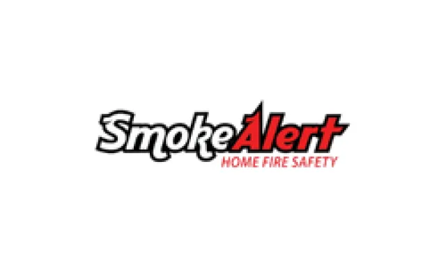 SmokeAlert logo in black and red with the tagline Home Fire Safety beneath it on white background