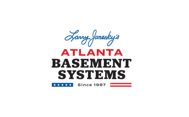Larry Janesky's Atlanta Basement Systems logo with red, blue, and black text and star accents since 1987