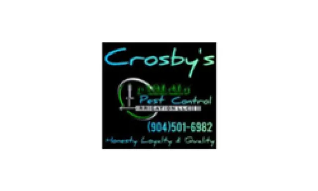 Crosby's Pest Control logo with contact number and tagline honesty, loyalty, and quality.
