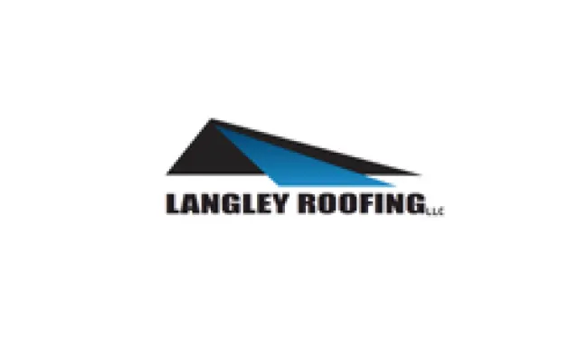 Langley Roofing LLC logo with stylized black and blue roof graphic above bold text.