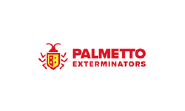 Palmetto Exterminators logo with red and yellow bug icon and bold red text on white background
