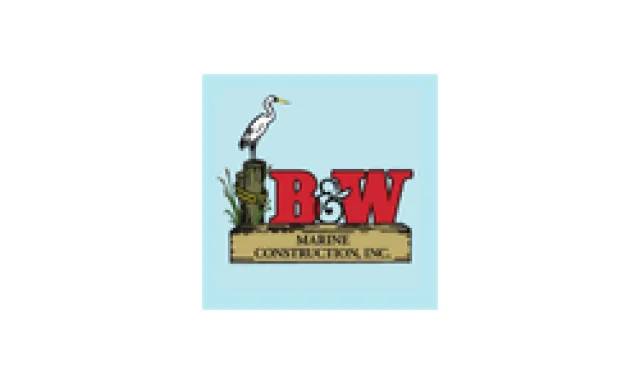 B&W Marine Construction logo featuring a bird on a post with reeds against a blue background.