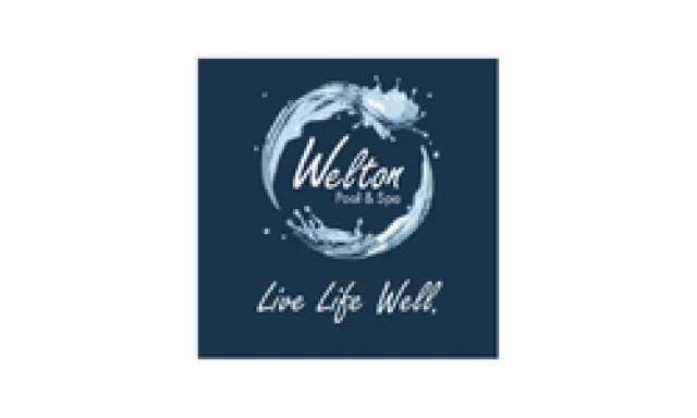 Wetton Pools & Spas logo with water splash circle and slogan Live Life Well on dark blue background