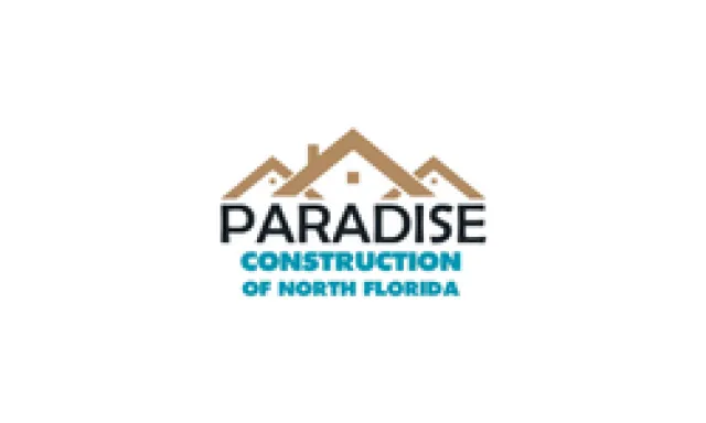 Paradise Construction of North Florida logo with three brown house roofs and company name.