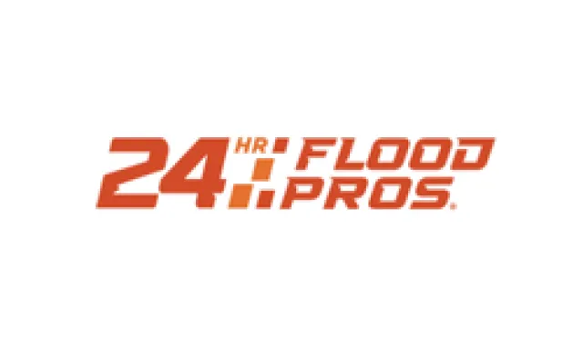 24 HR Flood Pros logo in bold orange text on white background indicating emergency flood services.