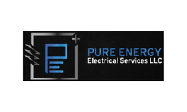 Logo for Pure Energy Electrical Services LLC with blue letters and a black background