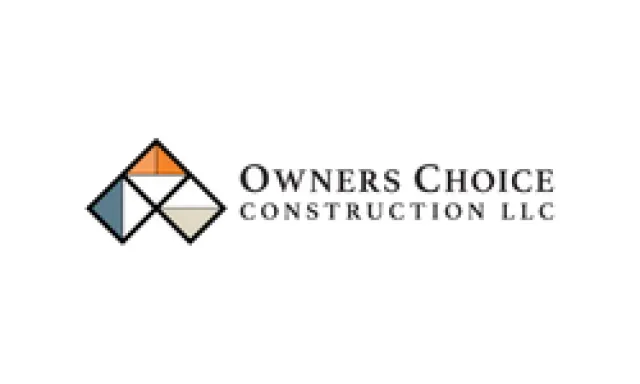Owners Choice Construction LLC logo with geometric roof design in orange, blue, and beige colors.
