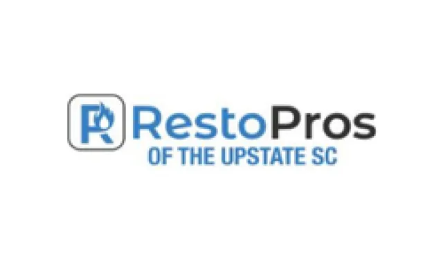 Logo of RestoPros of the Upstate SC in blue and black text with a stylized R and flame icon.