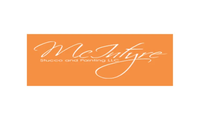 McIntyre Stucco and Painting LLC logo with white script text on orange background
