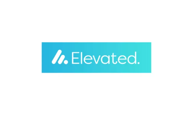 Elevated company logo in white on a blue gradient background with a minimalist icon to the left.