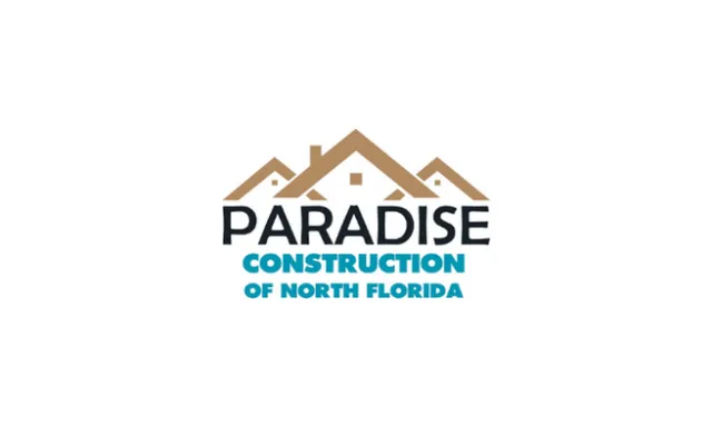 Paradise Construction of North Florida logo with stylized brown roofing and blue text on white background