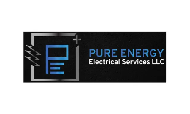 Pure Energy Electrical Services LLC logo with blue and white text and a blue stylized PE inside a gray square.