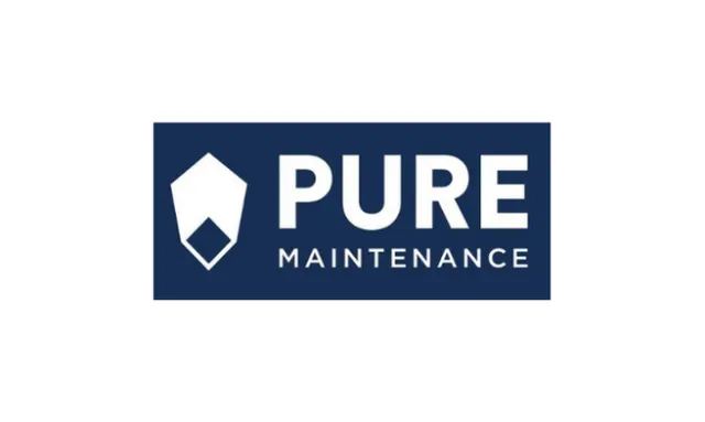 Pure Maintenance logo with a shield-shaped icon in white on a dark blue background