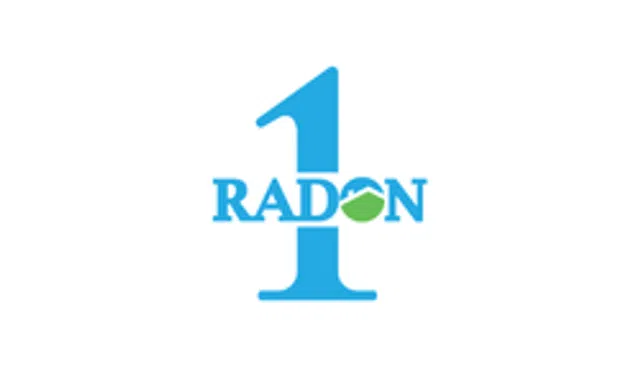 Blue number one with the word RADON featuring a green house roof icon inside the letter O on a white background