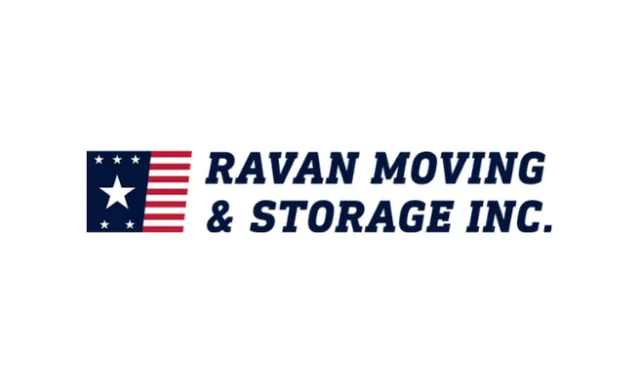 Ravan Moving & Storage Inc. logo with a stylized American flag and bold navy blue text.