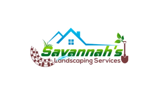 Savannah's Landscaping Services logo with a house, green grass, a plant shovel, and paving stones graphic.