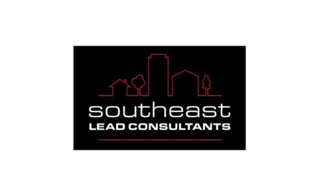 Southeast Lead Consultants logo with city skyline and trees in red lines on black background